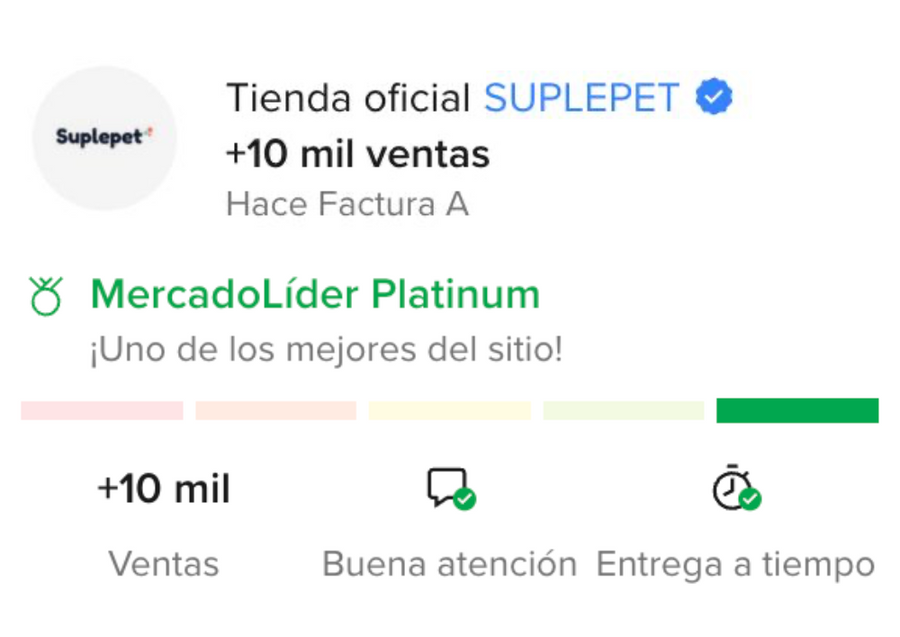 Suplepet en Mercado Libre: tienda oficial, MercadoLíder Platinum, más de 10 mil ventas, buena atención y entrega a tiempo